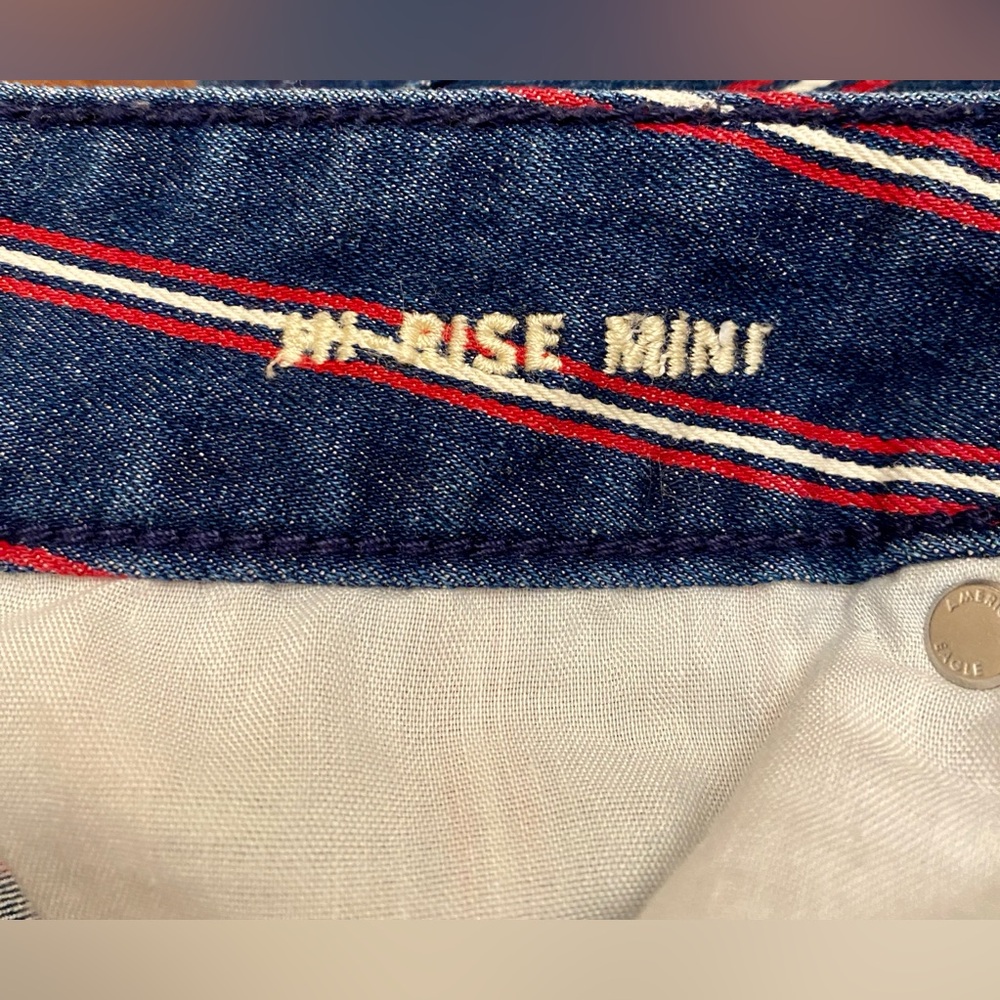 America Eagle Super Stretch Blue Red Striped 6 Americana Denim Mini Jean Skirt - Picture 9 of 12